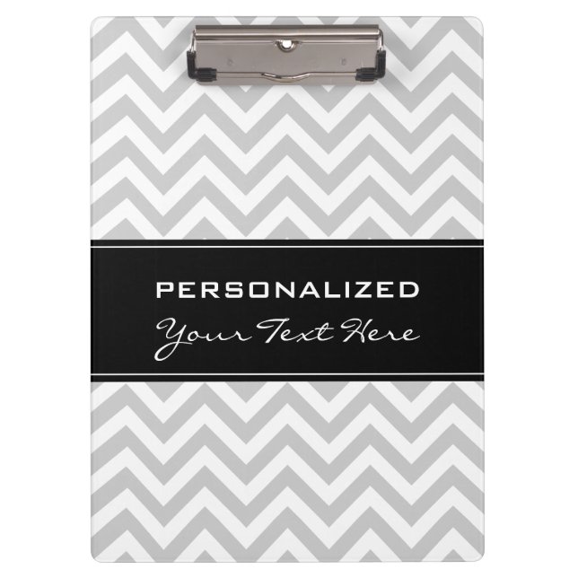 Personalized clipboard | Cool grey chevron pattern (Front)