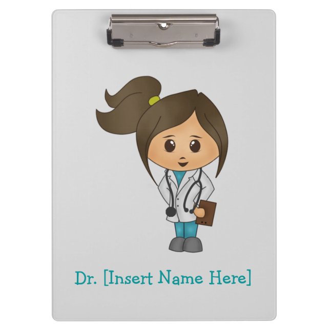 Personalized Clipboard - Female Brunette Doctor (Front)