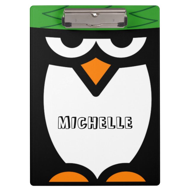 Personalized clipboard with funny penguin cartoon (Front)