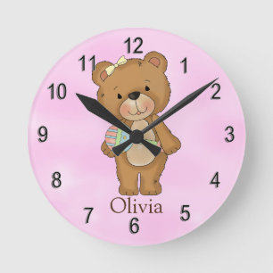Personalized Clock Baby Girl Teddy Bear