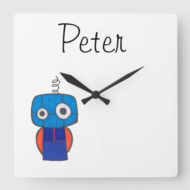 Personalized Clock for Kids - Robot Theme (Front)