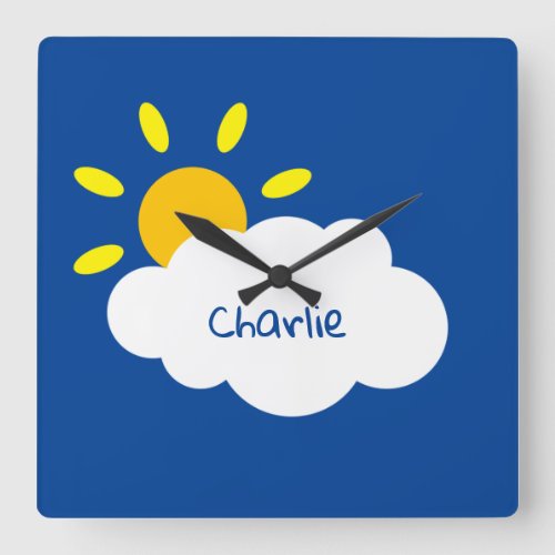 Personalized Cloud and Sunshine Square Wall Clock