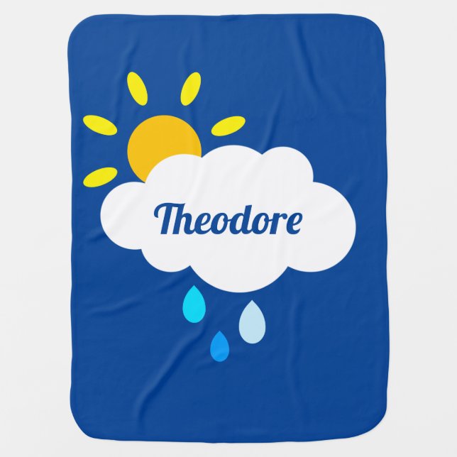 Personalized Cloud, Rain and Sunshine Baby Blanket (Front)