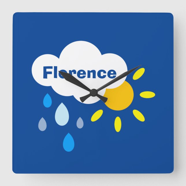 Personalized Cloud, Rain & and Sunshine Square Wall Clock (Front)
