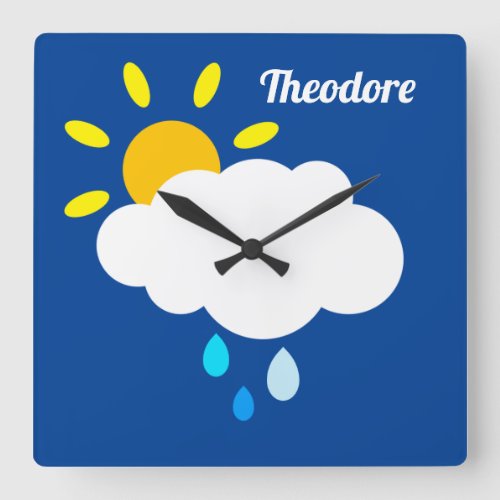 Personalized Cloud Rain and Sunshine Square Wall Clock