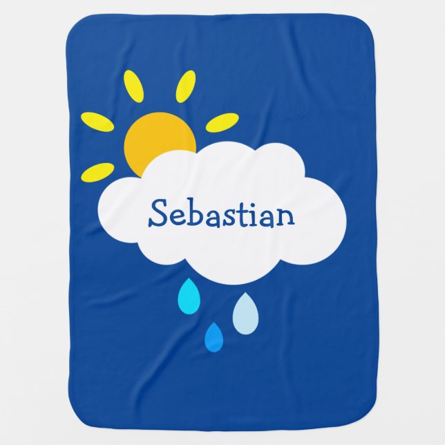 Personalized Cloud, Raindrops and Sunshine Baby Blanket (Front)