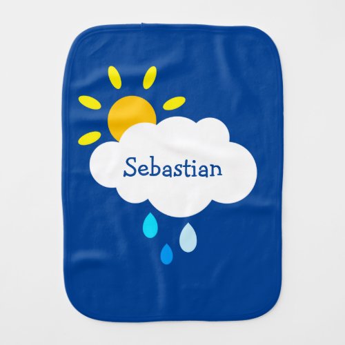 Personalized Cloud Raindrops and Sunshine Baby Burp Cloth