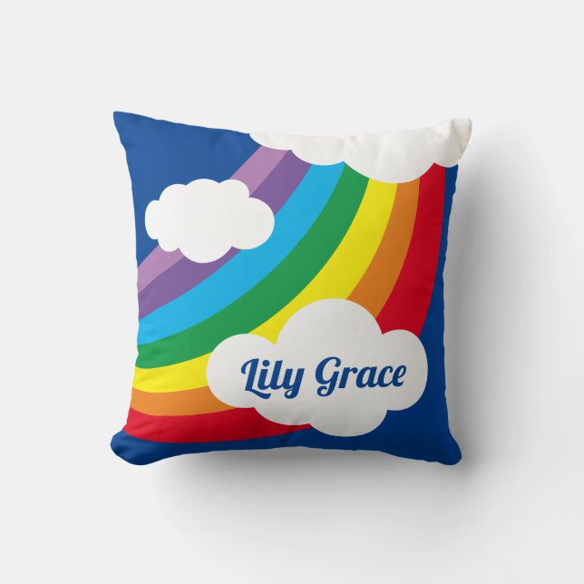 Personalized Cloud, Raindrops & Rainbow Cushion (Front)