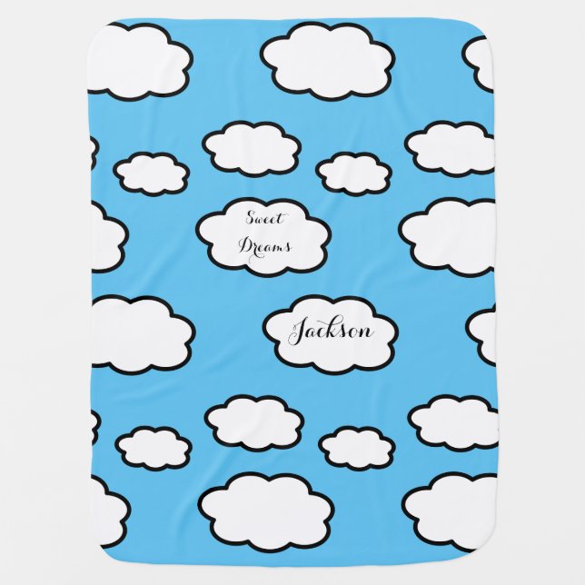Personalized Clouds Print Baby Blanket (Front)