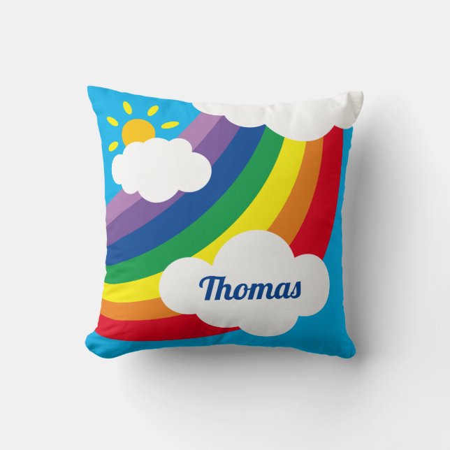 Personalized Clouds, Sunshine & Rainbow Cushion (Front)