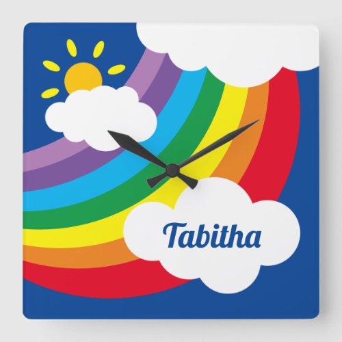 Personalized Clouds Sunshine  Rainbow Square Wall Clock