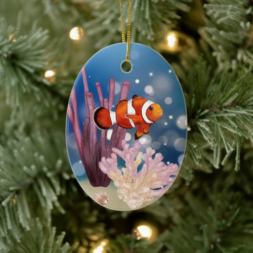 Personalized Clown Fish Coral Reef Ocean Christmas Ceramic Ornament
