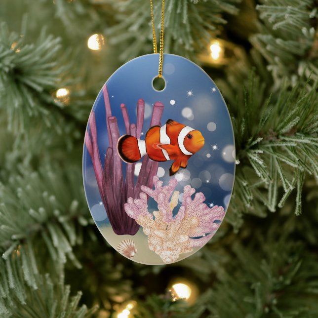 Personalized Clown Fish Coral Reef Ocean Christmas Ceramic Ornament (Tree)