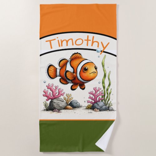 Personalized Clownfish Kids’ Beach Towel