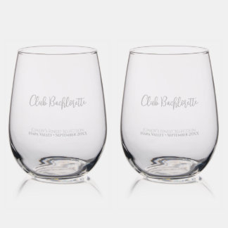 Personalized Club Bachelorette Etched Stemless Wine Glass
