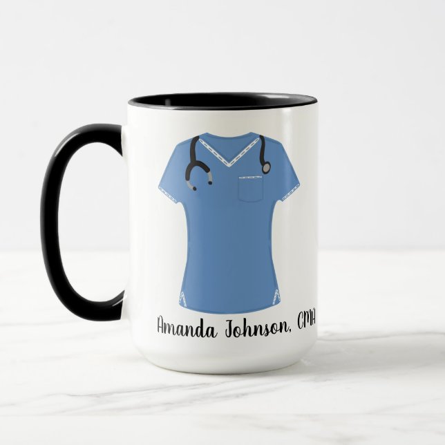 Personalized CMA Blue Scrubs Stethoscope Mug (Left)