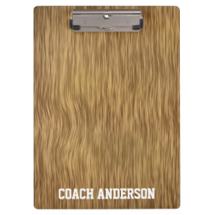 Personalized Coach Clipboard On Faux Wood Backdrop
