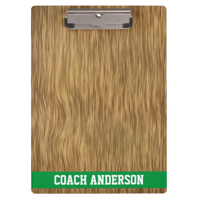 Personalized Coach Clipboard On Faux Wood Backdrop (Front)