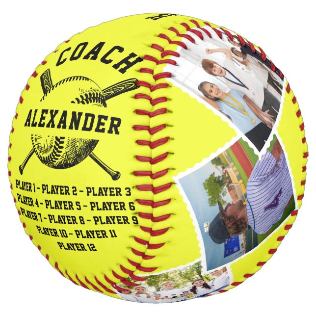 Personalized Coach Gift, 6 photo & Player's Names Softball (Angled)