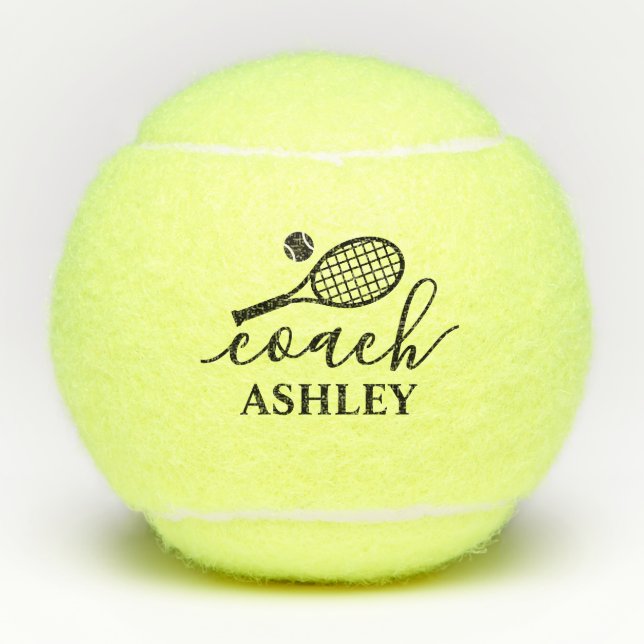 Personalized Coach Name Script Font Tennis Balls (Front)