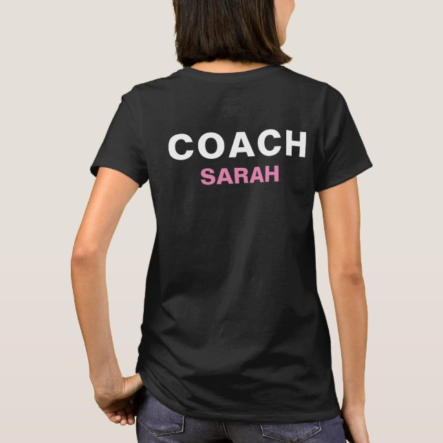 Personalized Coach Pink Black Bold Text T-Shirt (Back)