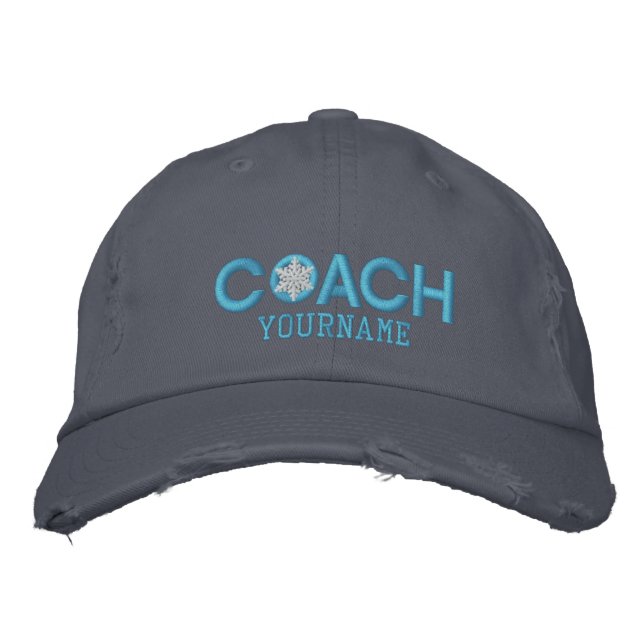 Personalized Coach Snowflake Baby Blue Embroidered Baseball Hat (Front)