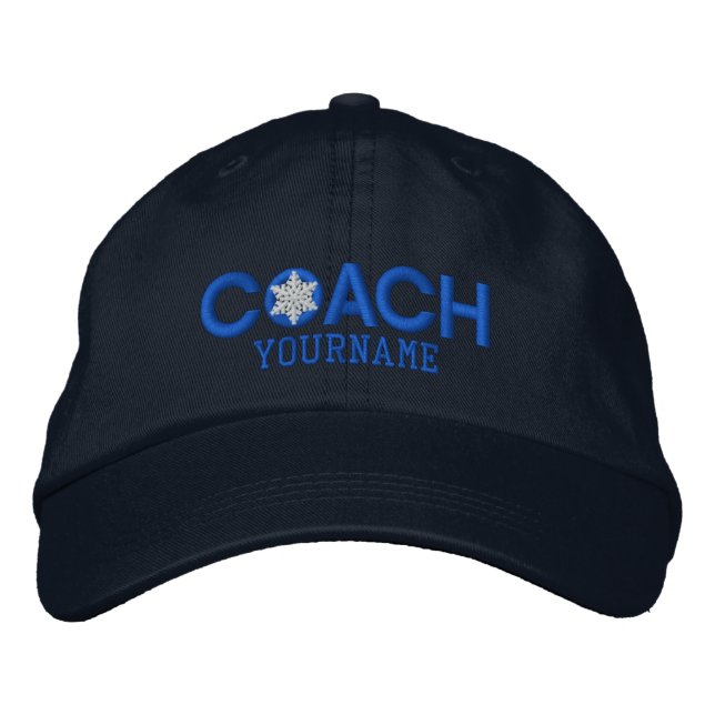 Personalized Coach Snowflake in Blue Embroidered Baseball Hat (Front)