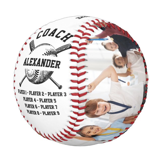 Personalized Coach With 2 photo & Team name Baseball (Angled)