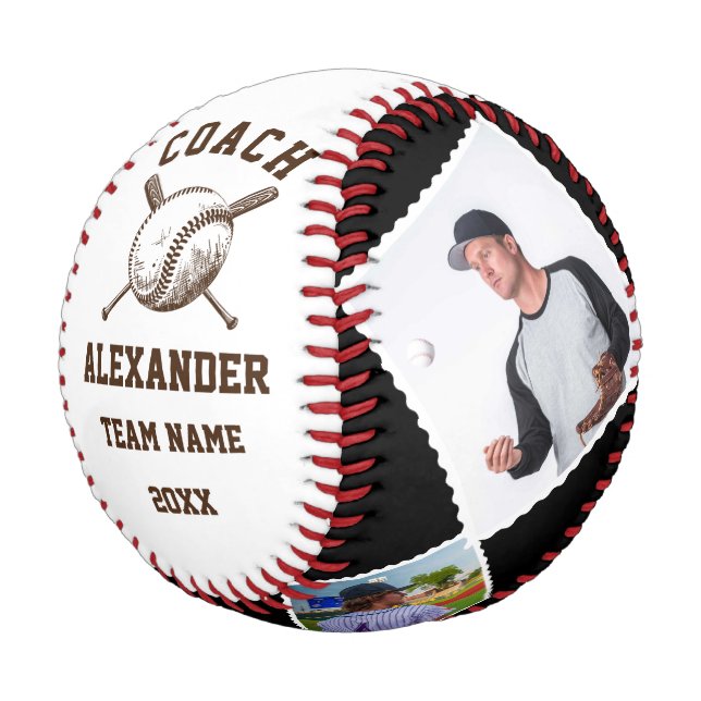 Personalized Coach With 4 photo & Team name Baseball (Angled)