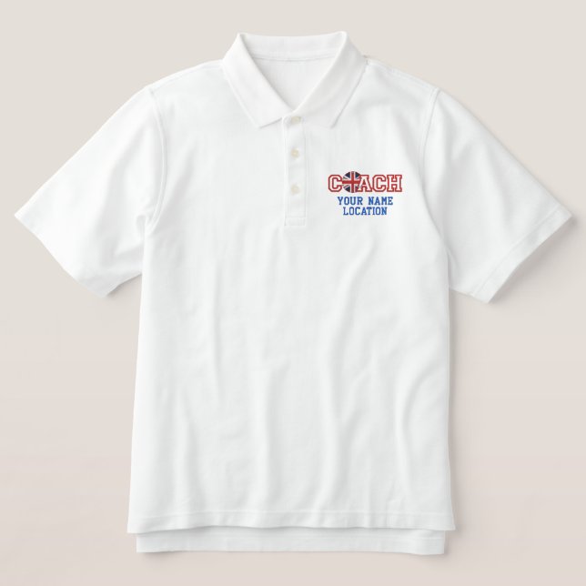 Personalized Coach Your Name Your Game Embroidered Polo Shirt (Design Front)