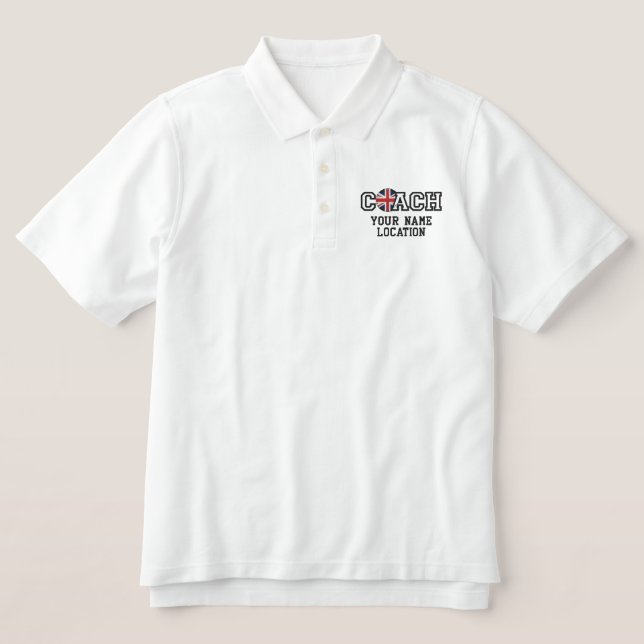 Personalized Coach Your Name Your Game Embroidered Polo Shirt (Design Front)