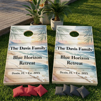 Personalized Coastal Beach House Family Name Cornhole Set