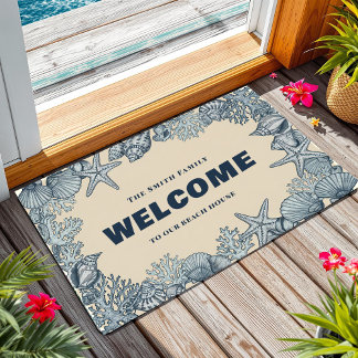 Personalized Coastal Beach House Welcome Sign Doormat