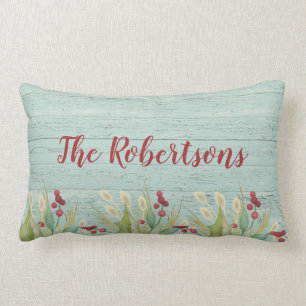 Personalized Coastal Christmas Beach Grass Lumbar Pillow