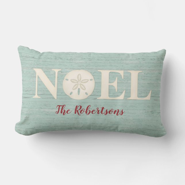 Personalized Coastal Christmas Beach Noel Lumbar Pillow (Front)