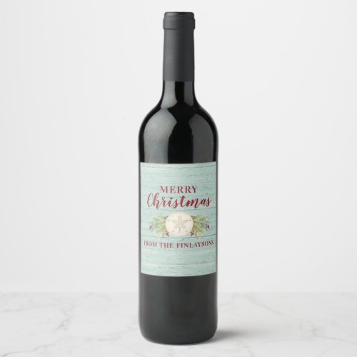 Personalized Coastal Christmas Beach Wine Label
