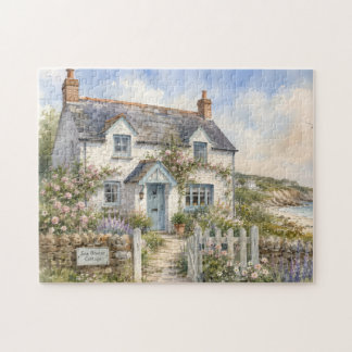 Personalized Coastal Cottage Watercolour Jigsaw Puzzle