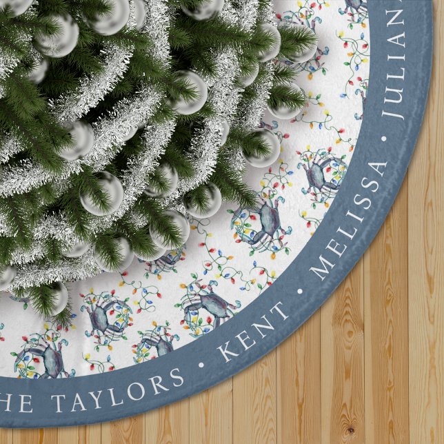 Personalized Coastal Crab Christmas Lights Brushed Polyester Tree Skirt (Creator Uploaded)