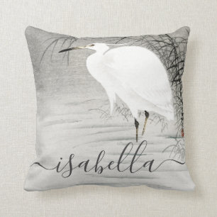 Personalized Coastal Egret Bird Throw Pillow