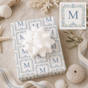 Personalized Coastal Initial Monogram Wrapping Paper Sheets
