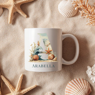 Personalized Coastal Monogram A Initial Beach Coffee Mug