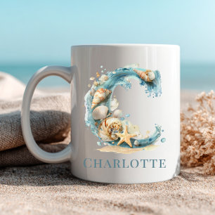 Personalized Coastal Monogram C Initial Beach Coffee Mug