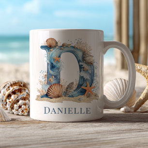Personalized Coastal Monogram D Initial Beach Coffee Mug
