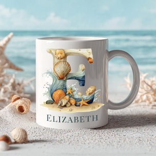 Personalized Coastal Monogram E Initial Beach Coffee Mug
