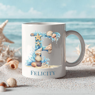 Personalized Coastal Monogram F Initial Beach Coffee Mug