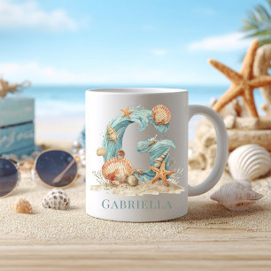 Personalized Coastal Monogram G Initial Beach Coffee Mug