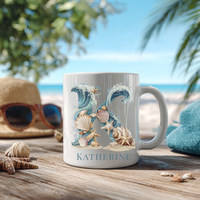 Personalized Coastal Monogram K Initial Beach Coffee Mug (Personalized Coastal Monogram K Initial Beach Coffee Mug)