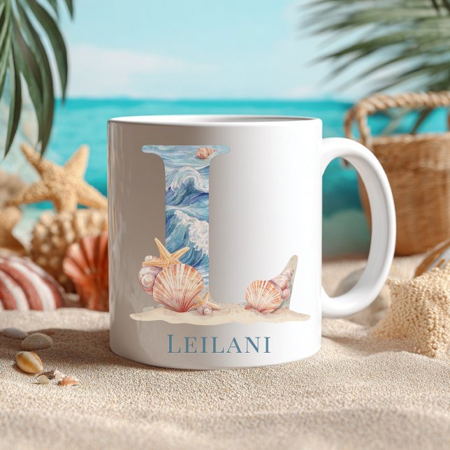 Personalized Coastal Monogram L Initial Beach Coffee Mug (Personalized Coastal Monogram L Initial Beach Coffee Mug)