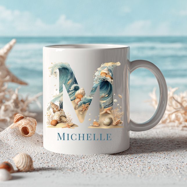 Personalized Coastal Monogram M Initial Beach Coffee Mug (Personalized Coastal Monogram M Initial Beach Coffee Mug)