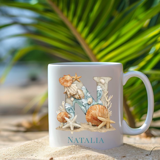 Personalized Coastal Monogram N Initial Beach Coffee Mug (Personalized Coastal Monogram N Initial Beach Coffee Mug)